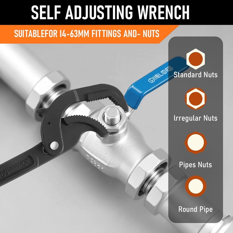 BCJCLTS Pipe Wrench Set, 10” and 15” Self Adjusting Wrench 2-Piece Plumbing Tools for 0.55“-2.36”/14-60mm Standard Nuts, Irregular Nuts,Pipes Use - Image 5